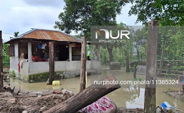 Houses are being seen as the Teesta River water enters Laltong forest village due to heavy and continuous rainfall in the area. The village...