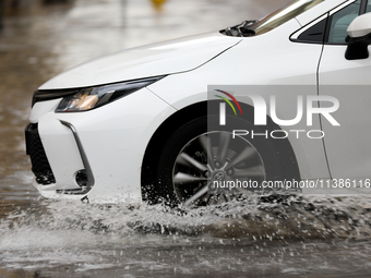 Flooding is occurring due to a water mains failure near the former Main Post Office in Krakow, Poland, on July 4, 2024. (