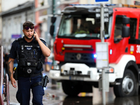 Police are responding to flooding due to a water mains failure at the former Main Post Office in Krakow, Poland, on July 4, 2024. (