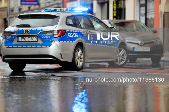 Police are responding to flooding due to a water mains failure at the former Main Post Office in Krakow, Poland, on July 4, 2024. 