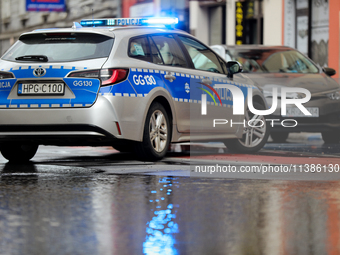 Police are responding to flooding due to a water mains failure at the former Main Post Office in Krakow, Poland, on July 4, 2024. (