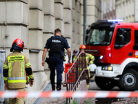 The fire brigade is responding to flooding due to a water mains failure near the former Main Post Office in Krakow, Poland, on July 4, 2024....