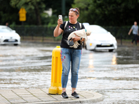 Flooding is occurring due to a water mains failure near the former Main Post Office in Krakow, Poland, on July 4, 2024. (