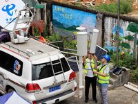 The emergency communication base station is being put away after the fixed communication base station signal is restored in Si'an Village, R...