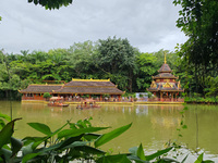 Tourists are enjoying the scenery in the Manting Imperial Garden in Xishuangbanna, China, on July 3, 2024. (