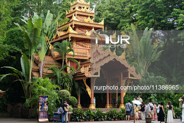 Tourists are enjoying the scenery in the Manting Imperial Garden in Xishuangbanna, China, on July 3, 2024. 