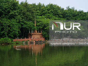 Tourists are enjoying the scenery in the Manting Imperial Garden in Xishuangbanna, China, on July 3, 2024. (