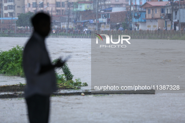 The Bagmati River, which is flowing through the center of Kathmandu, is flooding in the early hours of July 6, 2024. Hours later, the river...