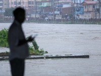 The Bagmati River, which is flowing through the center of Kathmandu, is flooding in the early hours of July 6, 2024. Hours later, the river...