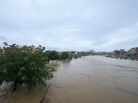 Flooding is submerging a section of road in Kathmandu, Nepal, on July 6, 2024. (