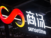 The logo of ''Sensetime,'' a Chinese AI company, is being seen at the World Artificial Intelligence Conference at the Shanghai World Expo Ex...