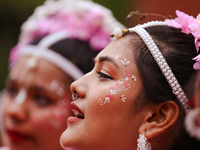 A Nepali devout is performing a dance ahead of the Lord Jagannath chariot that is rolling out on the street of Kathmandu, Nepal, on July 7,...