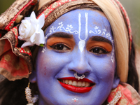 Nepali devotees are decorating as Lord Krishna and participating in the chariot of Lord Jagannath procession in Kathmandu, Nepal, on July 7,...