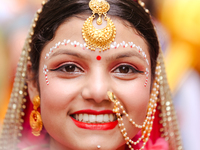 Nepali devotees are decorating as Radha and participating in the chariot of Lord Jagannath procession in Kathmandu, Nepal, on July 7, 2024....