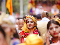 Nepali devotees are decorating as Lord Krishna and participating in the chariot of Lord Jagannath procession in Kathmandu, Nepal, on July 7,...