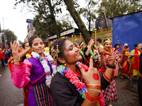 A Nepali devout is performing a dance ahead of the Lord Jagannath chariot that is rolling out on the street of Kathmandu, Nepal, on July 7,...