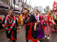 A Nepali devout is performing a dance ahead of the Lord Jagannath chariot that is rolling out on the street of Kathmandu, Nepal, on July 7,...