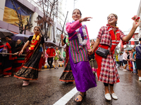 A Nepali devout is performing a dance ahead of the Lord Jagannath chariot that is rolling out on the street of Kathmandu, Nepal, on July 7,...