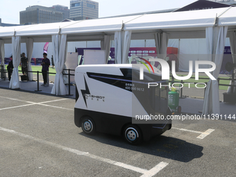 A driverless car is appearing at the 2024 WAIC in Shanghai, China, on July 7, 2024. (