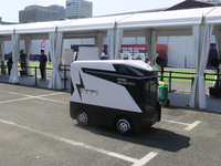 A driverless car is appearing at the 2024 WAIC in Shanghai, China, on July 7, 2024. (