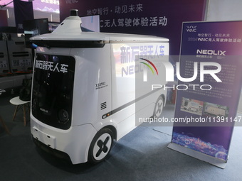 A driverless car is appearing at the 2024 WAIC in Shanghai, China, on July 7, 2024. (