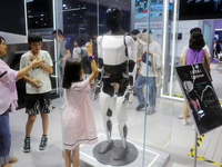 The Optimus-Gen 2 humanoid robot is being seen at the Tesla Exhibition area at the 2024 WAIC in Shanghai, China, on July 7, 2024. (