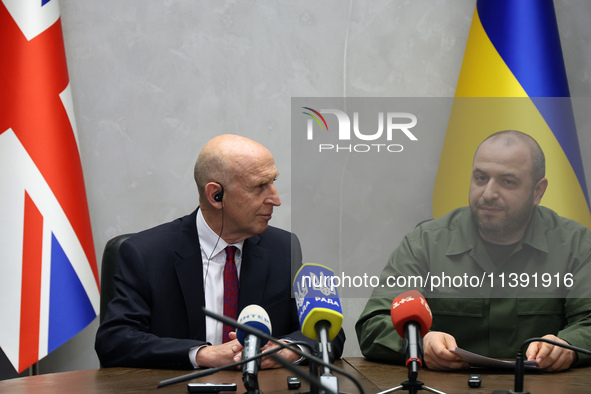 John Healey, the Secretary of State for Defence of the UK, and Rustem Umerov, the Minister of Defence of Ukraine, are holding a joint briefi...