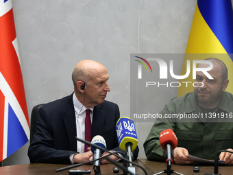 John Healey, the Secretary of State for Defence of the UK, and Rustem Umerov, the Minister of Defence of Ukraine, are holding a joint briefi...