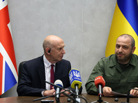 John Healey, the Secretary of State for Defence of the UK, and Rustem Umerov, the Minister of Defence of Ukraine, are holding a joint briefi...