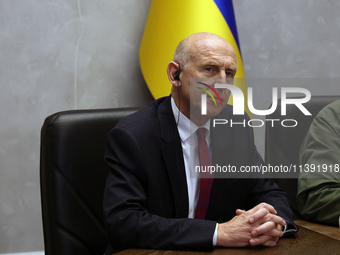 John Healey, Secretary of State for the Defence of the UK, is being seen during a joint briefing with Minister of Defence of Ukraine Rustem...