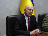 John Healey, Secretary of State for the Defence of the UK, is being seen during a joint briefing with Minister of Defence of Ukraine Rustem...