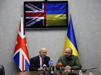 John Healey, the Secretary of State for Defence of the UK, and Rustem Umerov, the Minister of Defence of Ukraine, are holding a joint briefi...