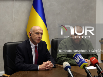 John Healey, the Secretary of State for Defence of the UK, and Rustem Umerov, the Minister of Defence of Ukraine, are holding a joint briefi...