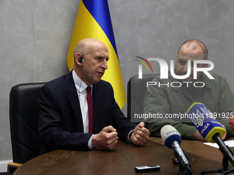 John Healey, the Secretary of State for Defence of the UK, and Rustem Umerov, the Minister of Defence of Ukraine, are holding a joint briefi...