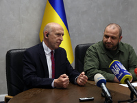 John Healey, the Secretary of State for Defence of the UK, and Rustem Umerov, the Minister of Defence of Ukraine, are holding a joint briefi...