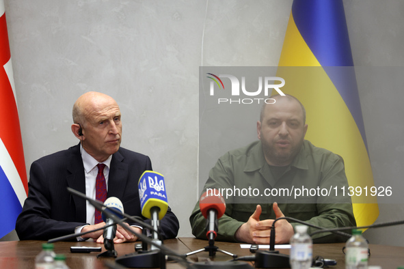 John Healey, the Secretary of State for Defence of the UK, and Rustem Umerov, the Minister of Defence of Ukraine, are holding a joint briefi...