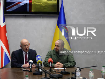 John Healey, the Secretary of State for Defence of the UK, and Rustem Umerov, the Minister of Defence of Ukraine, are holding a joint briefi...