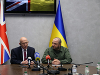 John Healey, the Secretary of State for Defence of the UK, and Rustem Umerov, the Minister of Defence of Ukraine, are holding a joint briefi...