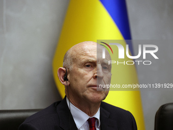 John Healey, Secretary of State for the Defence of the UK, is being seen during a joint briefing with Minister of Defence of Ukraine Rustem...