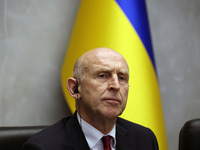 John Healey, Secretary of State for the Defence of the UK, is being seen during a joint briefing with Minister of Defence of Ukraine Rustem...