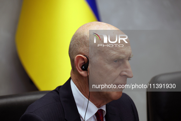 John Healey, Secretary of State for the Defence of the UK, is being seen during a joint briefing with Minister of Defence of Ukraine Rustem...