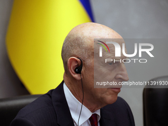 John Healey, Secretary of State for the Defence of the UK, is being seen during a joint briefing with Minister of Defence of Ukraine Rustem...