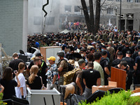 Ukrainian rescuers of emergency services and police officers are working at the site of Okhmatdyt children's hospital damaged by Russian mis...