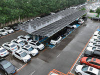 Charging stations are filling with charging vehicles in Shenyang, China, on July 8, 2024. It is understood that the charging station is sett...