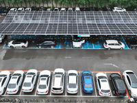 Charging stations are filling with charging vehicles in Shenyang, China, on July 8, 2024. It is understood that the charging station is sett...