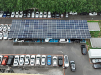 Charging stations are filling with charging vehicles in Shenyang, China, on July 8, 2024. It is understood that the charging station is sett...