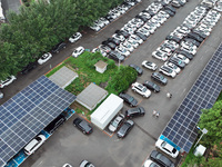 Charging stations are filling with charging vehicles in Shenyang, China, on July 8, 2024. It is understood that the charging station is sett...