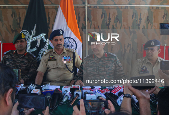 Officials are holding a joint press conference of the Indian Army and Police at an army base in Anantnag, south of Srinagar, Jammu and Kashm...