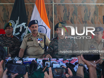 Officials are holding a joint press conference of the Indian Army and Police at an army base in Anantnag, south of Srinagar, Jammu and Kashm...