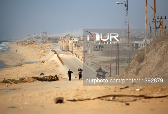 A picture is showing smoke billowing during Israeli bombardment on Gaza City in Nuseirat, in the central Gaza Strip, on July 8, 2024, amid t...